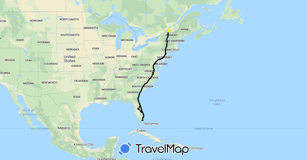 TravelMap itinerary: driving, vr in Canada, United States (North America)